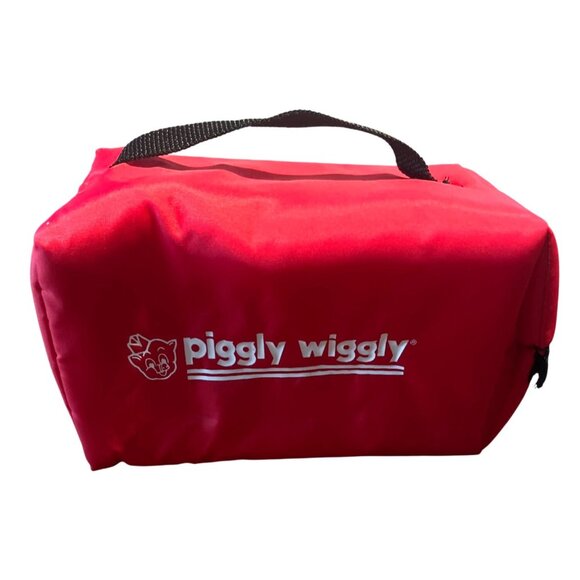 Vintage 90s Piggly Wiggly Red Insulated Lunch Bag With Handle - 9x6 Inches - Picture 1 of 6